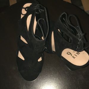 CLEARANCE Black corset sandal heels